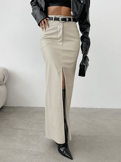 Bodycon High Waisted Pockets Solid Color Split-Front Split-Joint Velvet Skirts Bottoms