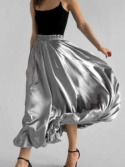 A-Line High Waisted Elasticity Solid Color Split-Joint Skirts Bottoms