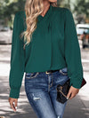 Long Sleeves Loose Buttoned Hollow Knot Pleated Solid Color V-Neck Blouses&Shirts Tops