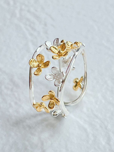 Adjustable Contrast Color Flower Shape Hollow Rings Accessories