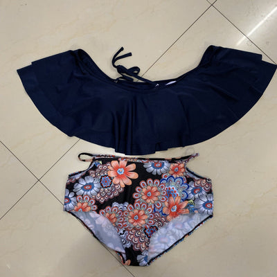 Big size fat woman swimsuit crushed flower high waist  BIKINI SWIMSUIT