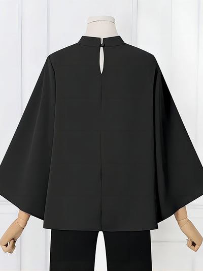 Flared Sleeves Loose Pleated Solid Color Split-Joint Stand Collar Blouses&Shirts Tops