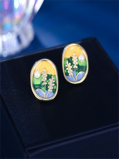 Impression oil painting s925 silver needle court style earrings