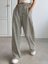 Loose Drawstring Elasticity Pockets Split-Joint Striped Pants Trousers