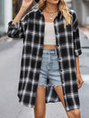 Long Sleeves Loose Buttoned Plaid Pockets Split-Joint Lapel Blouses&Shirts Tops Outerwear