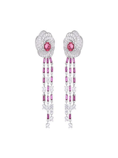 Light luxury fashion inlaid long camellia earrings