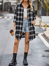 Long Sleeves Loose Buttoned Plaid Pockets Split-Joint Lapel Blouses&Shirts Tops Outerwear