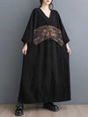 A-Line Batwing Sleeves Embroidered Pockets Velvet V-Neck Maxi Dresses