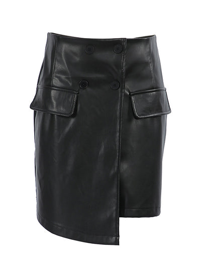 A-Line High Waisted Asymmetric Buttoned Solid Color Split-Joint Skirts Bottoms