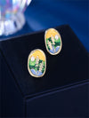 Impression oil painting s925 silver needle court style earrings