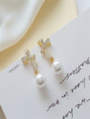 Long earrings, stud earrings, women's bow, pearl earrings