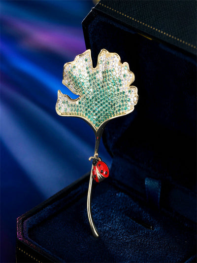 Ladybug Ginkgo Biloba Brooch