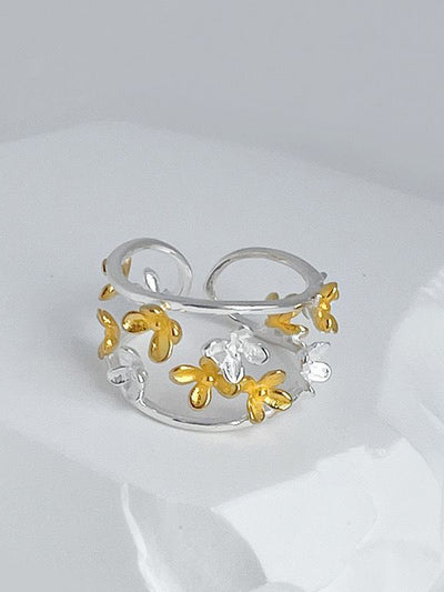 Adjustable Contrast Color Flower Shape Hollow Rings Accessories