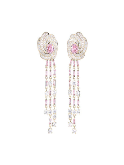 Light luxury fashion inlaid long camellia earrings