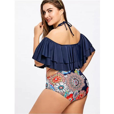 Big size fat woman swimsuit crushed flower high waist  BIKINI SWIMSUIT