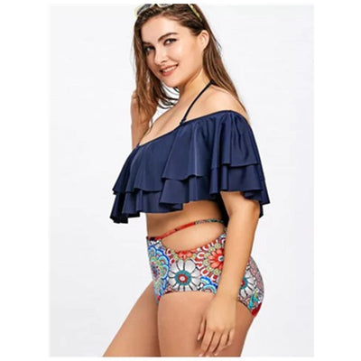 Big size fat woman swimsuit crushed flower high waist  BIKINI SWIMSUIT