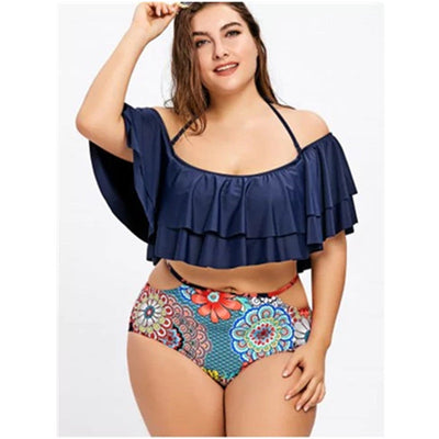 Big size fat woman swimsuit crushed flower high waist  BIKINI SWIMSUIT