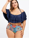 Big size fat woman swimsuit crushed flower high waist  BIKINI SWIMSUIT