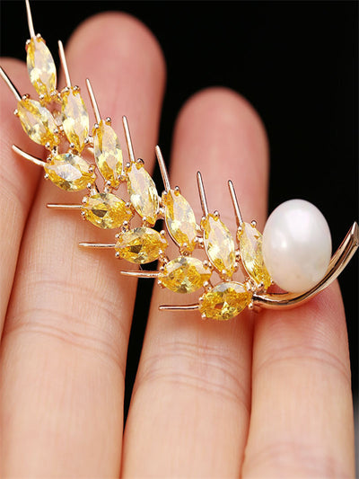 Golden Wheat Pearl Brooch