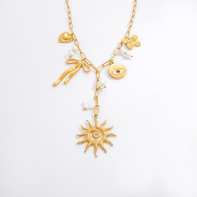 Jewelry Vintage Style Classic Style Sun Star Bow Knot 304 Stainless Steel Plating Multi Charms Necklace