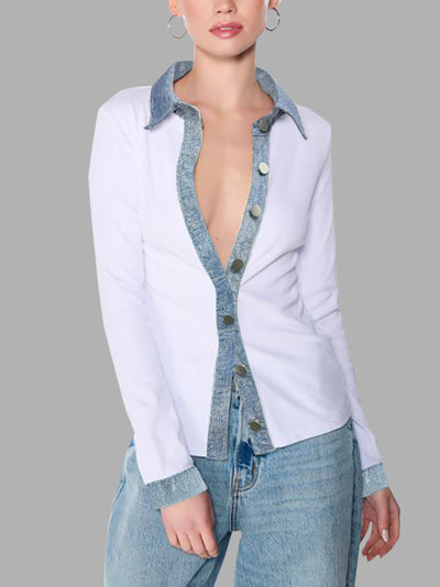 Long Sleeves Skinny Buttoned Split-Joint Lapel Blouses&Shirts Tops