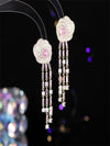 Light luxury fashion inlaid long camellia earrings