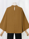 Flared Sleeves Loose Pleated Solid Color Split-Joint Stand Collar Blouses&Shirts Tops