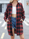 Long Sleeves Loose Buttoned Plaid Pockets Split-Joint Lapel Blouses&Shirts Tops Outerwear