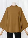 Flared Sleeves Loose Pleated Solid Color Split-Joint Stand Collar Blouses&Shirts Tops