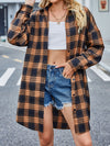 Long Sleeves Loose Buttoned Plaid Pockets Split-Joint Lapel Blouses&Shirts Tops Outerwear