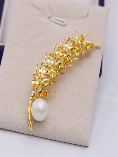 Golden Wheat Pearl Brooch