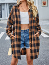 Long Sleeves Loose Buttoned Plaid Pockets Split-Joint Lapel Blouses&Shirts Tops Outerwear