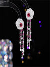 Light luxury fashion inlaid long camellia earrings