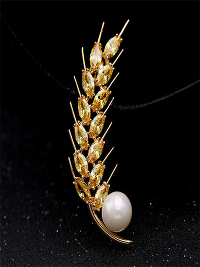 Golden Wheat Pearl Brooch