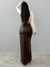 Bodycon High Waisted Pockets Solid Color Split-Front Split-Joint Velvet Skirts Bottoms