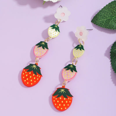 1 Pair Cartoon Style Cute Sweet Fruit Strawberry Arylic Drop Earrings