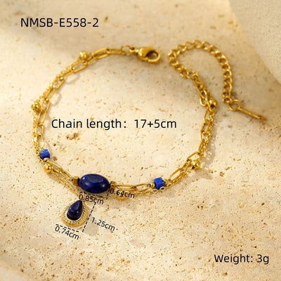 Elegant Water Droplets 304 Stainless Steel 18K Gold Plated Natural Stone Paperclip Chain cable chain Bracelets In Bulk Stainless Steel Bracelets