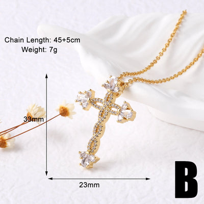 Copper cable chain 18K Gold Plated Plating Inlay Cross Zircon Pendant Necklace