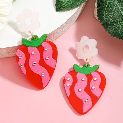 1 Pair Cartoon Style Cute Sweet Fruit Strawberry Arylic Drop Earrings