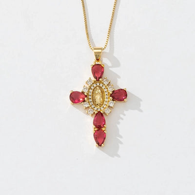 Copper box chain 18K Gold Plated Inlay Cross Zircon Pendant Necklace