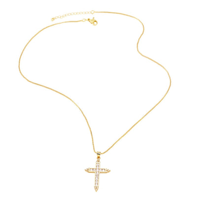 Copper box chain 18K Gold Plated Plating Inlay Cross Zircon Pendant Necklace