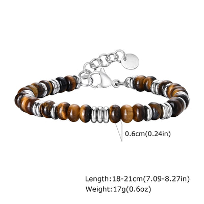 Vintage Style Punk Commute Geometric 304 Stainless Steel Agate Tiger Eye Agate cable chain Bracelets In Bulk