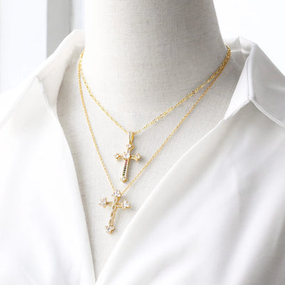 Copper cable chain 18K Gold Plated Plating Inlay Cross Zircon Pendant Necklace