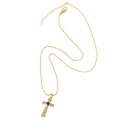 Copper ball chain 18K Gold Plated Plating Inlay Cross Zircon Pendant Necklace