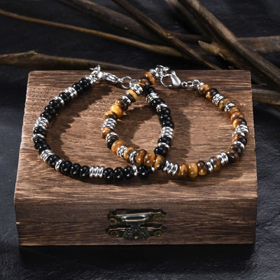 Vintage Style Punk Commute Geometric 304 Stainless Steel Agate Tiger Eye Agate cable chain Bracelets In Bulk