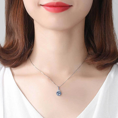 925 Sterling Silver Long-Lasting Plated Zircon box chain Round Necklace