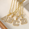 Copper Twisted Rope Chain 18K Gold Plated Plating Inlay letter Zircon Pendant Necklace