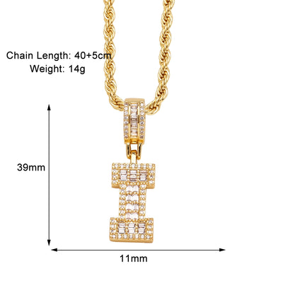 Copper Twisted Rope Chain 18K Gold Plated Plating Inlay letter Zircon Pendant Necklace