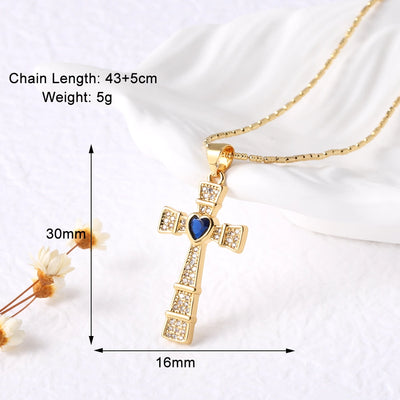 Copper ball chain 18K Gold Plated Plating Inlay Cross Zircon Pendant Necklace