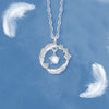 925 Sterling Silver Moonstone cable chain Inlay Feather Pendant Necklace